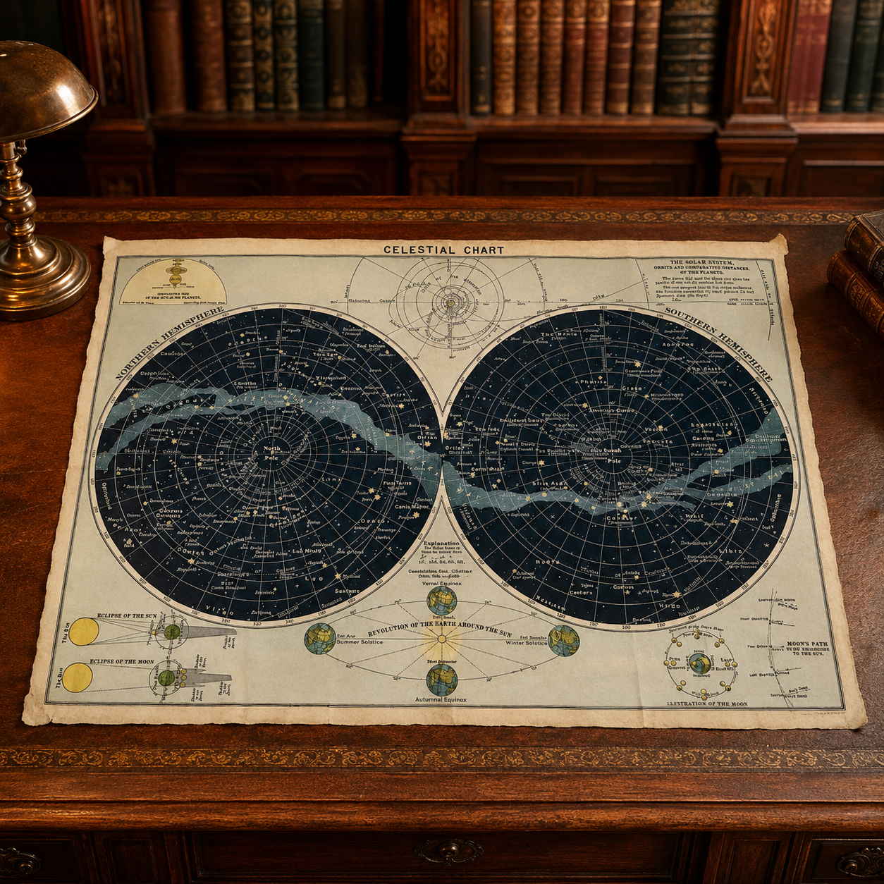 Vintage Celestial Chart with Explanations & Illustrations