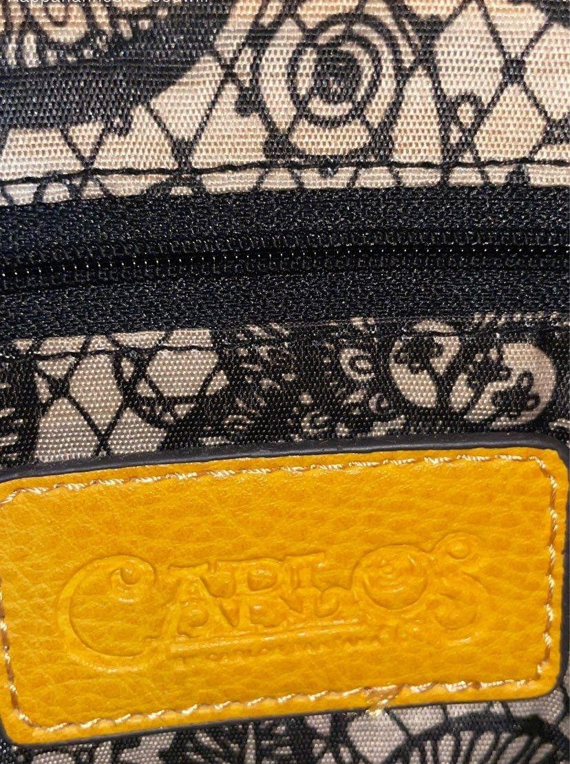 Bright yellow pebbled faux leather dome satchel with rolled top handles and gold-tone hardware, view 7