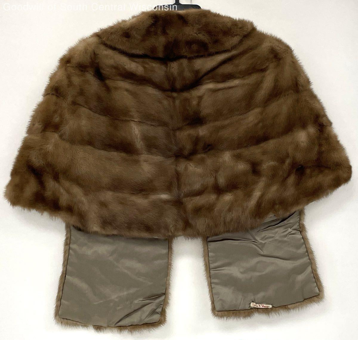 Vintage 50's 60's Light Brown Mink Fur Cape Shawl Stole w Pockets