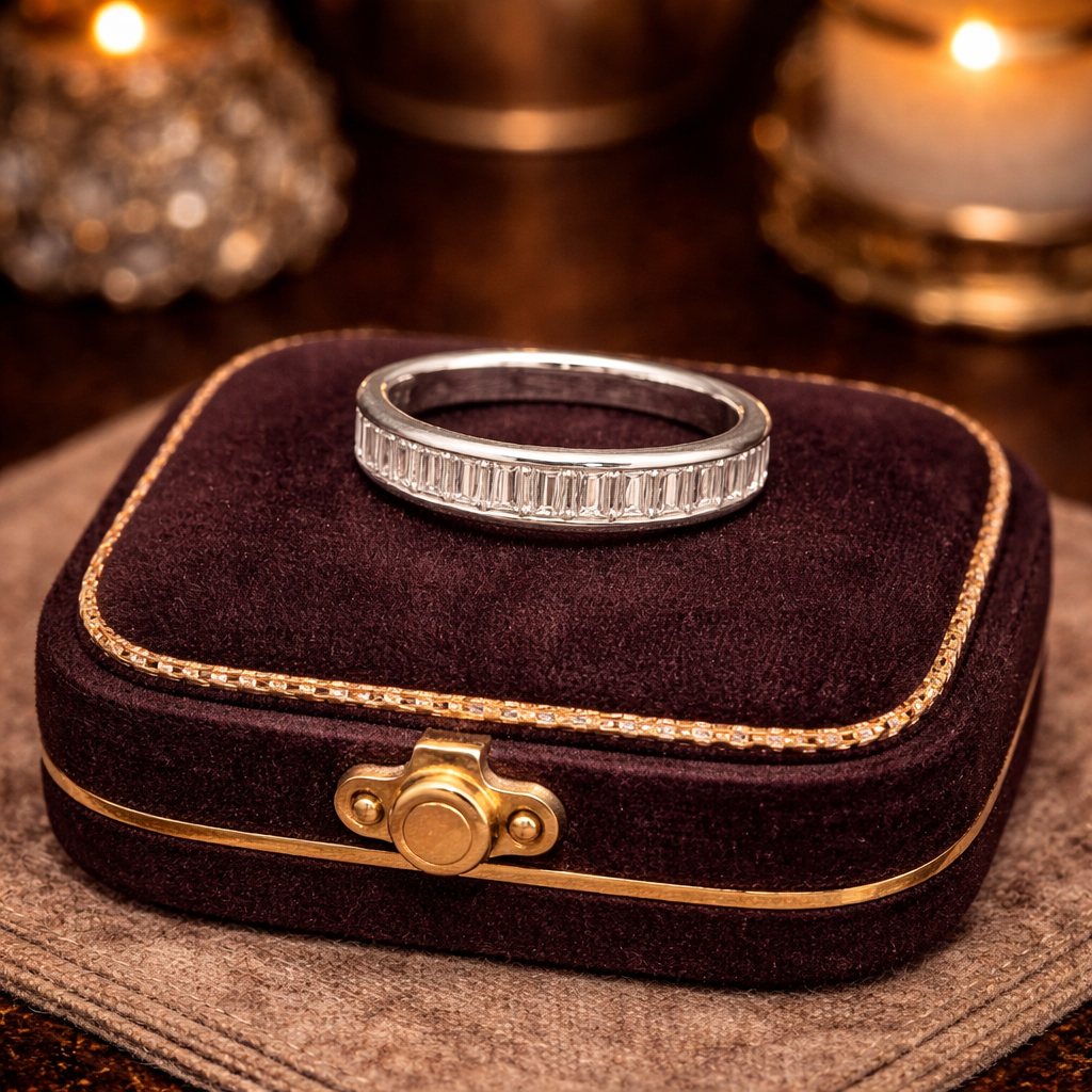 Silver Tone Baguette Crystal Band Ring