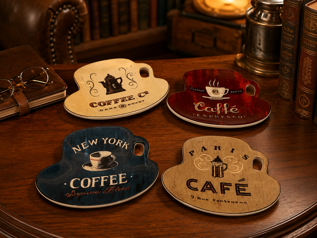 Set of 4 Sakura Coffee Break Earthenware Cup-Shaped Snack Trays