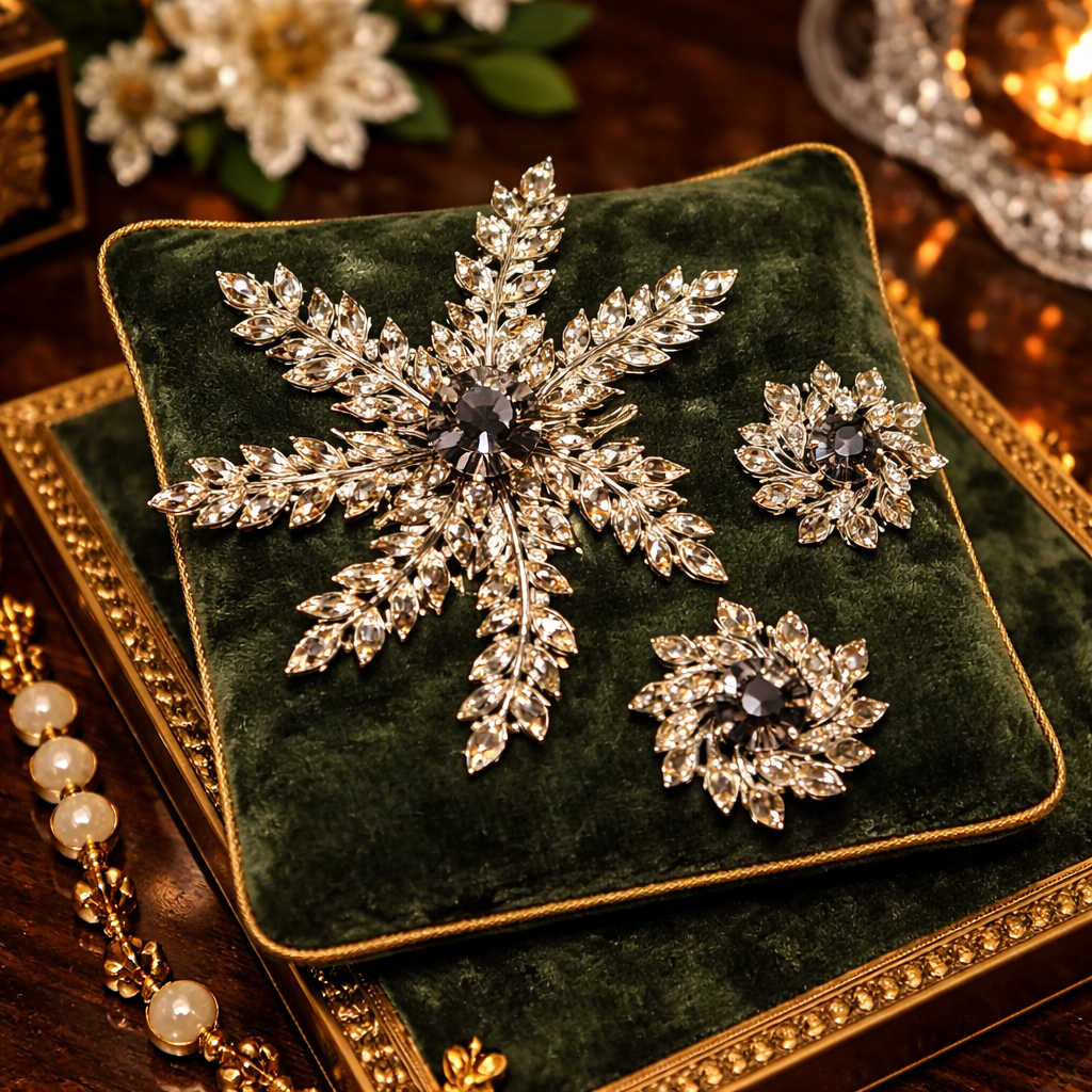 Vintage Sarah Coventry Evening Snowflake Demi Parure | Rhinestone Brooch & Clip Earrings Set