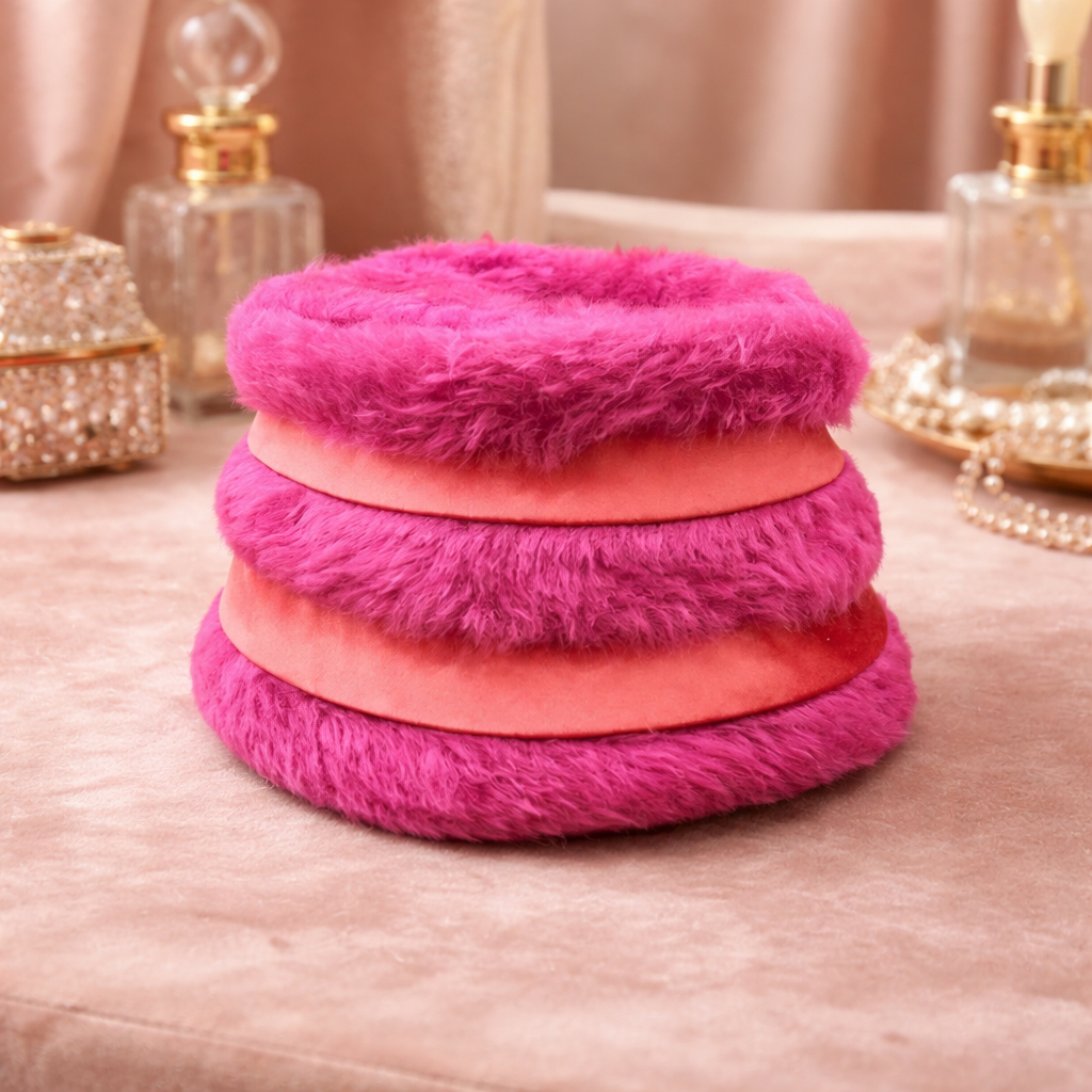 Fuchsia faux fur tiered satin band hat