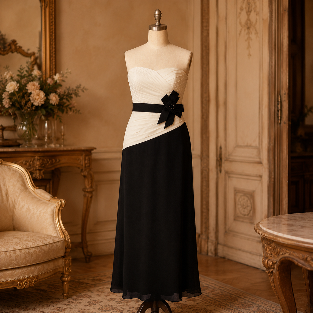 Max and Cleo Black & Ivory Strapless Formal Dress Size 14 | Floor-Length Evening Gown