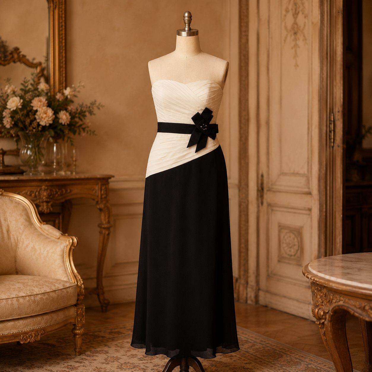 Max and Cleo Black & Ivory Strapless Formal Dress Size 14 | Floor-Length Evening Gown