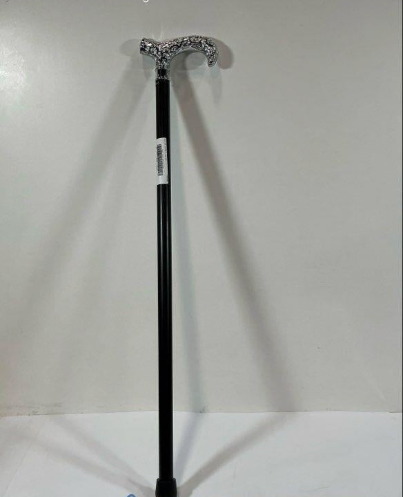 Royal Canes Black Walking Stick with Ornate Silver Tone Handle | Decorative Cane