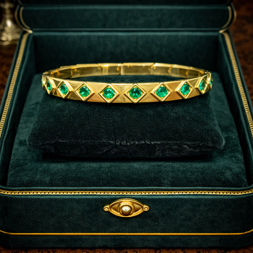 Vintage Nolan Miller Gold Tone Green Glass Accent Stretch Bracelet Estate Designer Vintage Jewelry