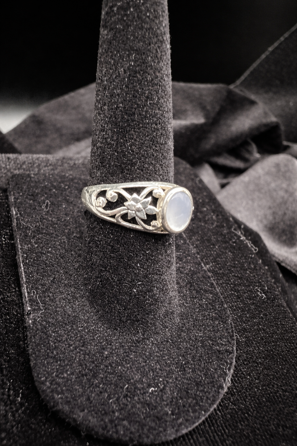 925 Sterling Silver Mother of Pearl Ring Size 6 Floral Filigree Vintage Style MOP Ring