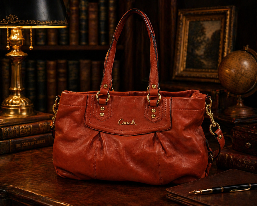Coach orange leather slouchy shoulder bag with gold-tone hardware