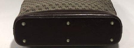 Grey-brown monogram jacquard north-south tote with dark leather trim and shoulder straps, view 3