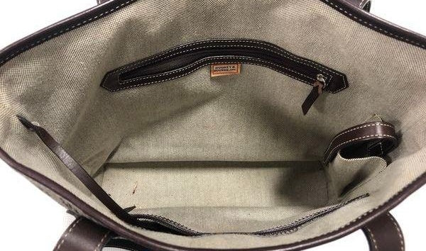 Dooney and Bourke Grey Brown Monogram Jacquard and Leather North South Tote