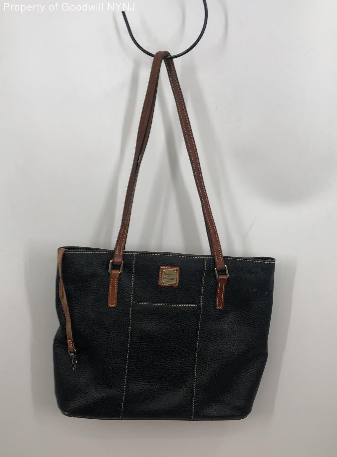 Dooney and Bourke black Lexington shopper tote with brown leather trim, view 2