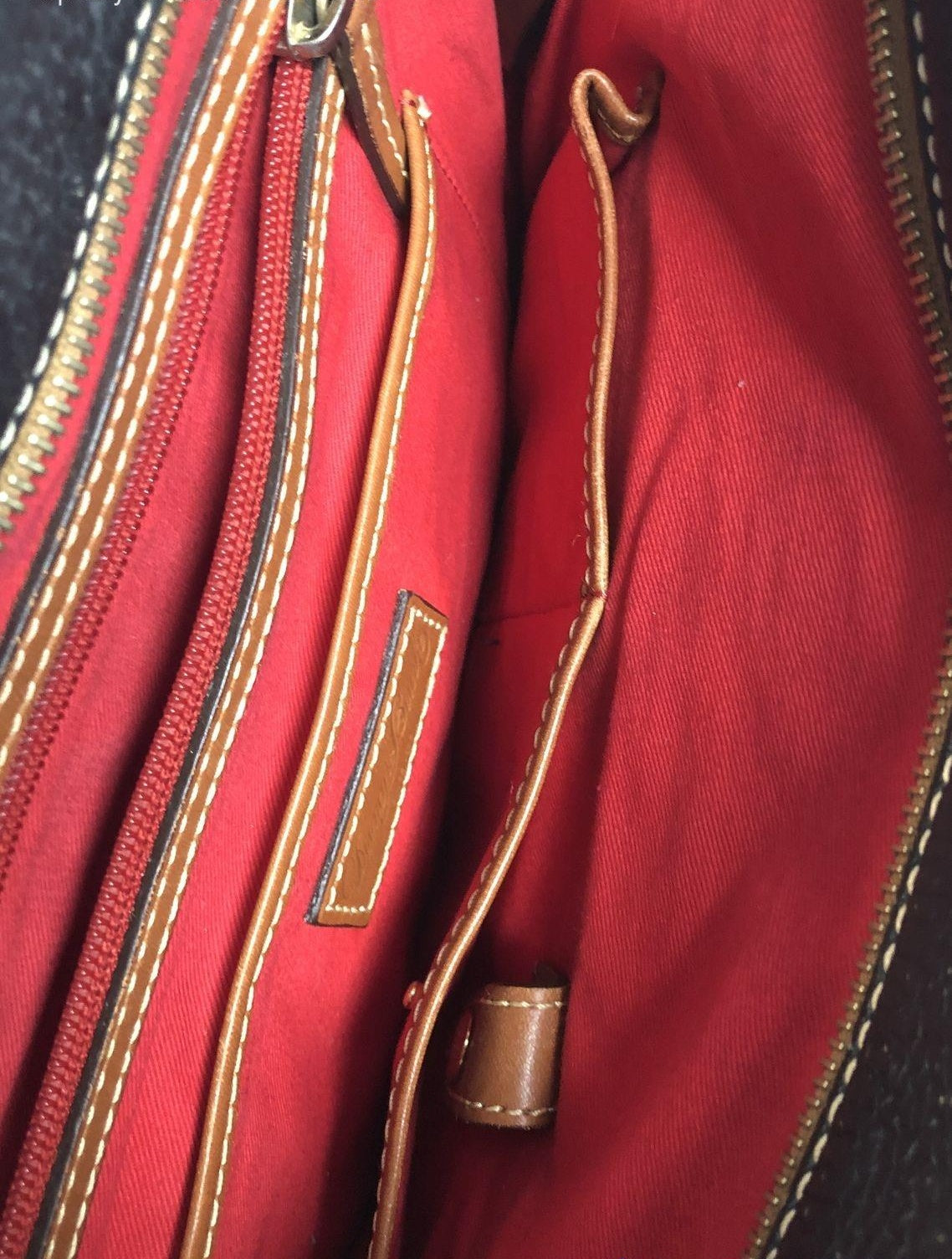 Dooney and Bourke Black Lexington Shopper Tote Bag with Brown Leather Trim | Medium Leather Shoulder Bag