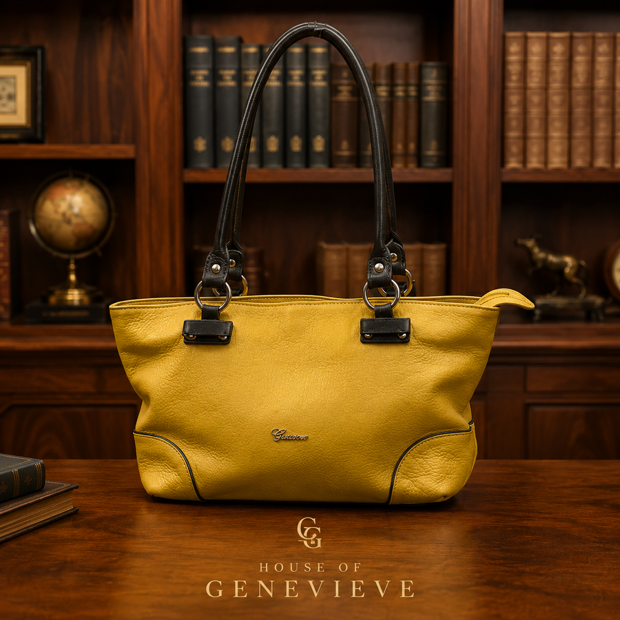 Sunflower yellow leather tote bag