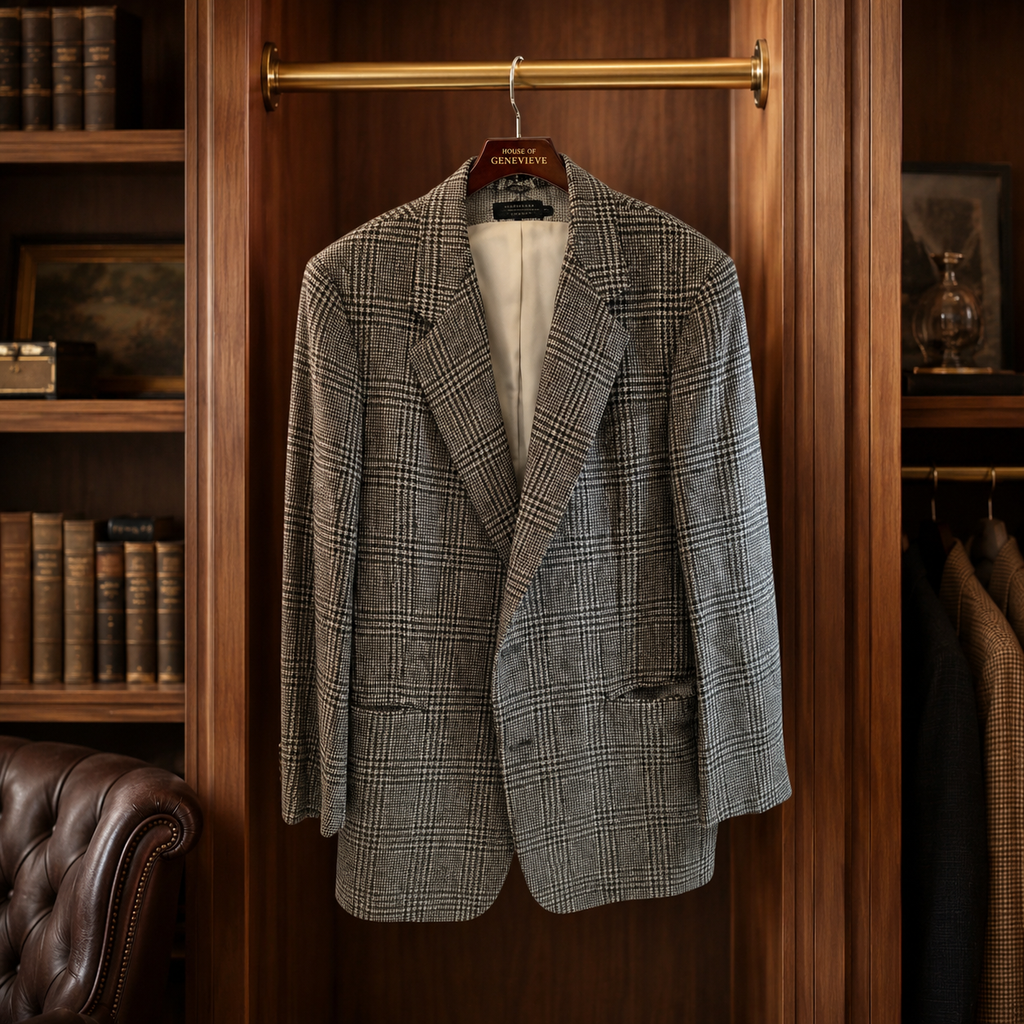 1990s–early 2000s Brooks Brothers Men's Glen Plaid Tweed Sport Coat