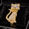 Vintage Wincci Crystal Cat Bracelet with Hidden Watch Gold Tone Rhinestone Figural Cat Cuff Curated Estate Glam
