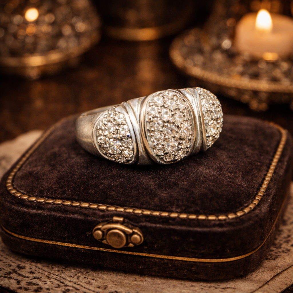 Sterling silver Tone Textured Dome Panel Ring