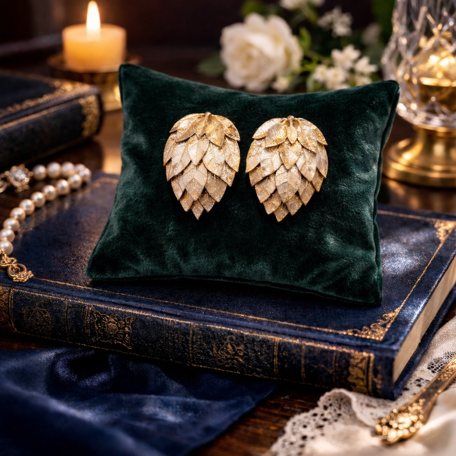 1960s–70s Signed Coro Gold Tone Leaf Cluster Clip-On Earrings | Textured Botanical Designer Jewelry
