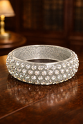 Chunky Glitter Resin Bangle Rhinestone Wide Bracelet Silver Tone Sparkle Statement