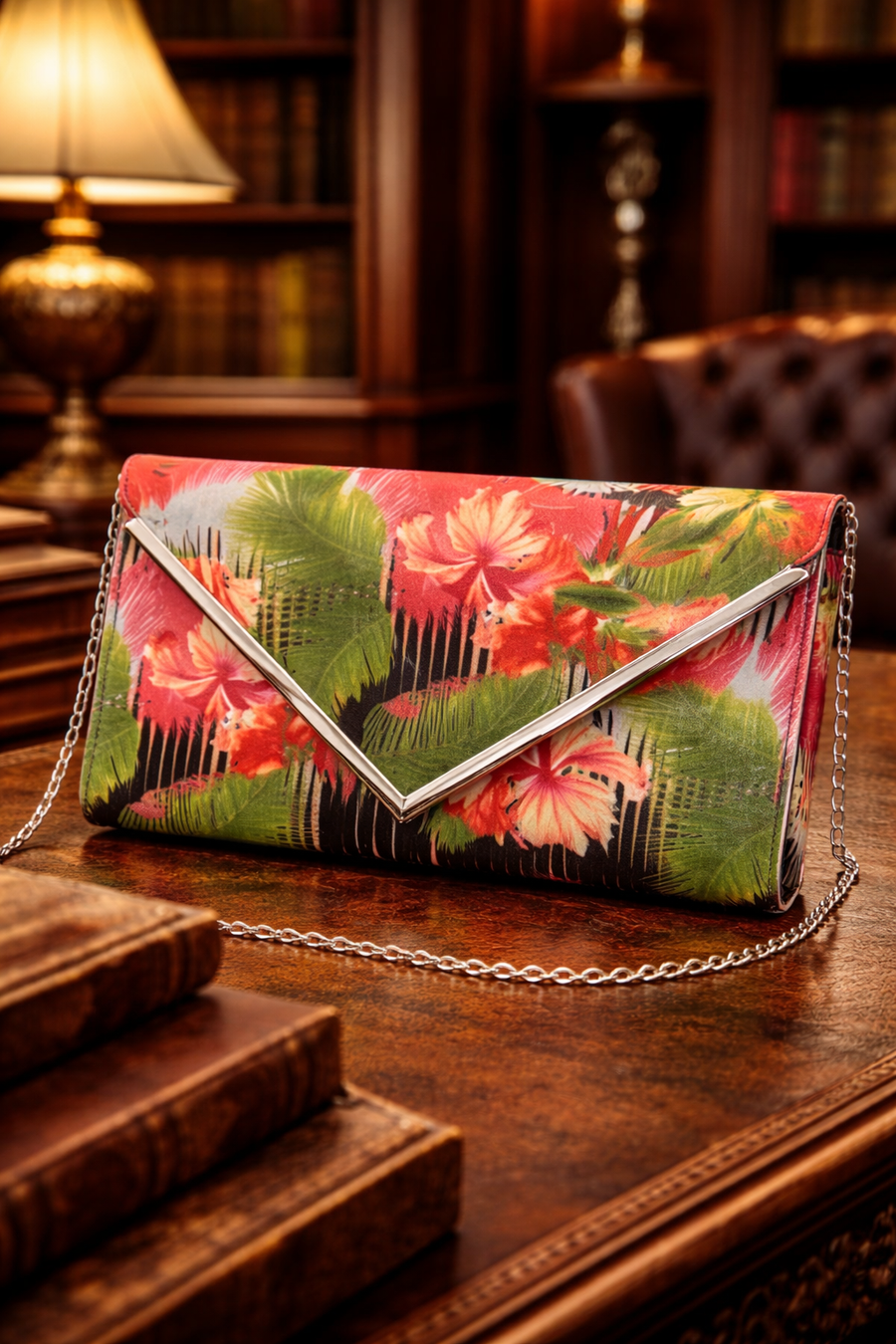 Aldo tropical floral envelope clutch with chain strap