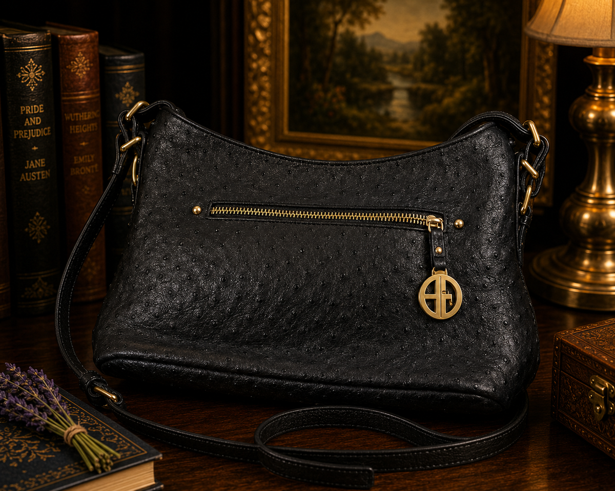 Giani Bernini black ostrich embossed hobo bag with gold-tone hardware