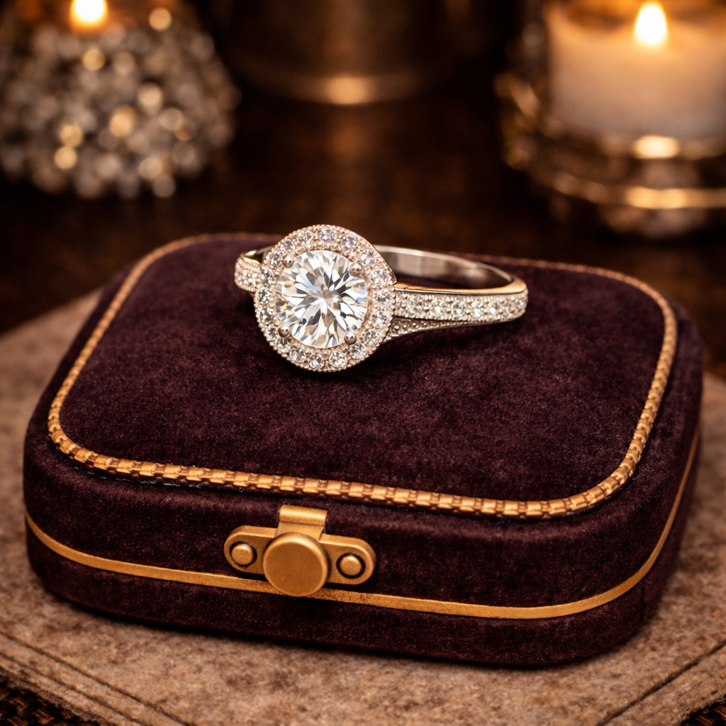 Round Brilliant Halo CZ Engagement Style Ring in 925 Sterling Silver | Pavé Statement Ring Size 6