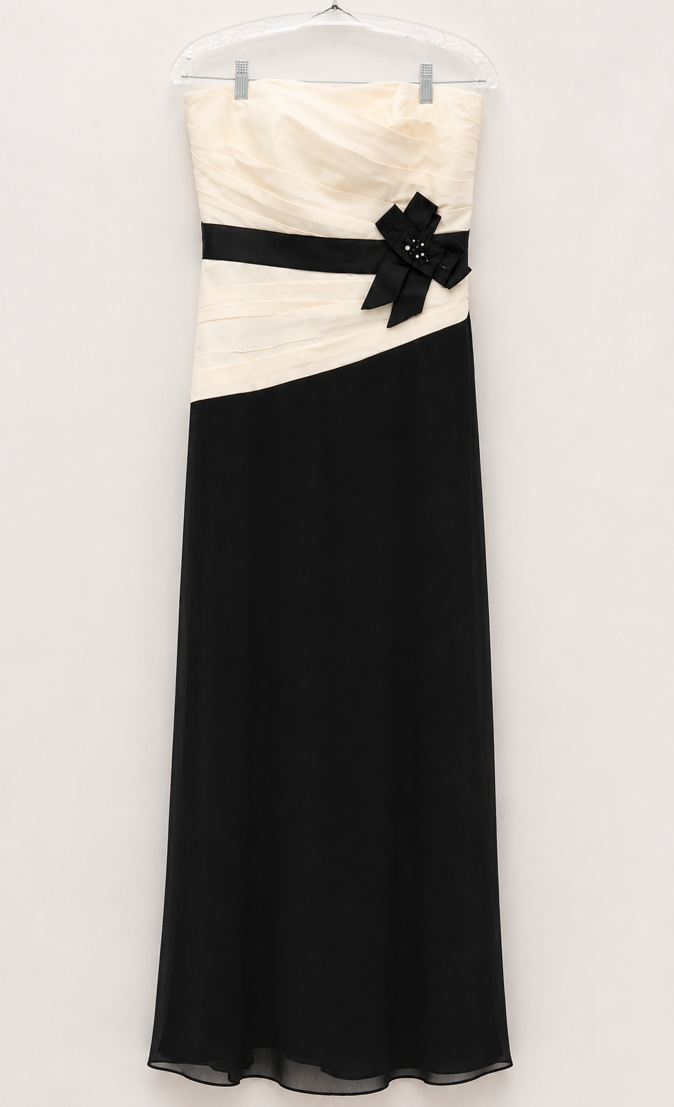 Max and Cleo Black & Ivory Strapless Formal Dress Size 14 | Floor-Length Evening Gown