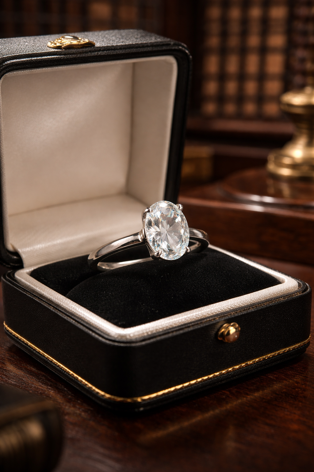 Silver Tone Oval Crystal Solitaire Ring