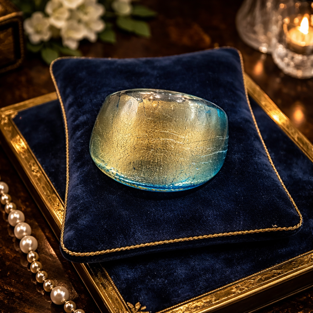 Blue Glass Dome Ring Wide Band
