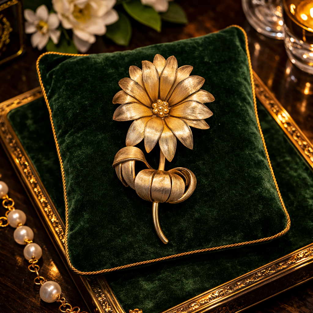 Signed Giovanni gold-tone layered daisy flower brooch