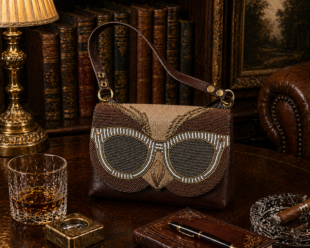 Patricia Nash Owl Beaded Alden Crossbody – British Tan Leather Handbag Limited Edition Statement Bag
