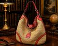 Coach Oversized Straw Hobo with Tangerine Leather Trim, Large Shoulder Bag