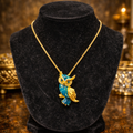 Gold Tone Blue Enamel Owl Pendant Necklace Crystal Eyes Whimsical Bird Jewelry