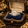 Vintage Art Deco Style 925 Sterling Silver CZ Ring Round Center with Baguette Accents Size 7