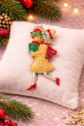 Vintage Tanya Creations (TC) Articulated Christmas Shopper Brooch Enamel Holiday Pin