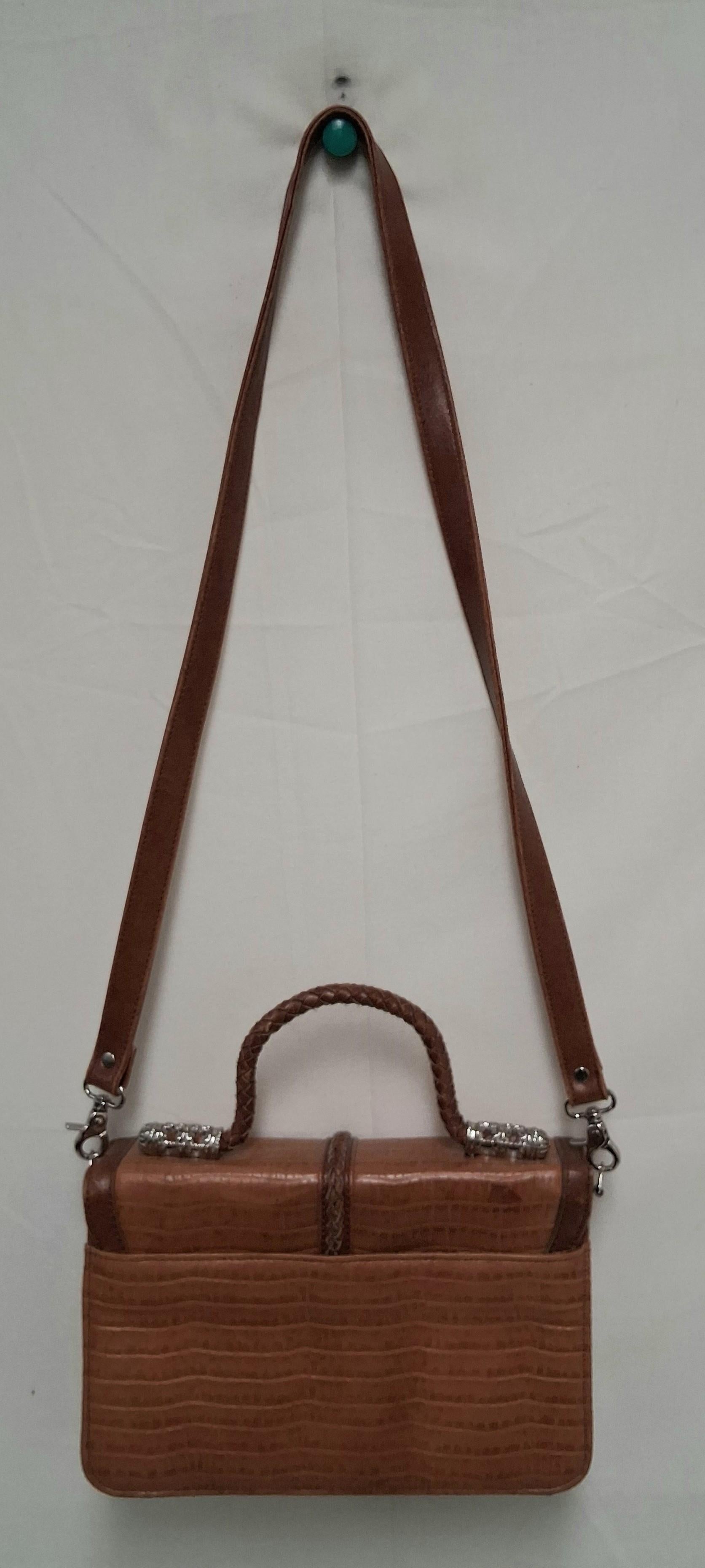 Vintage Brown Faux Leather Handbag with Braided Handle and Heart Accent