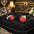 Silver Tone Red Enamel Ladybug Stud Earrings Cute Whimsical Insect Jewelry