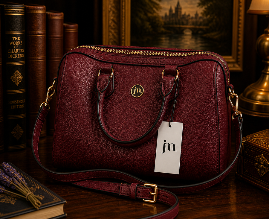Berry red pebbled satchel with rolled handles and removable shoulder strap, new with tags