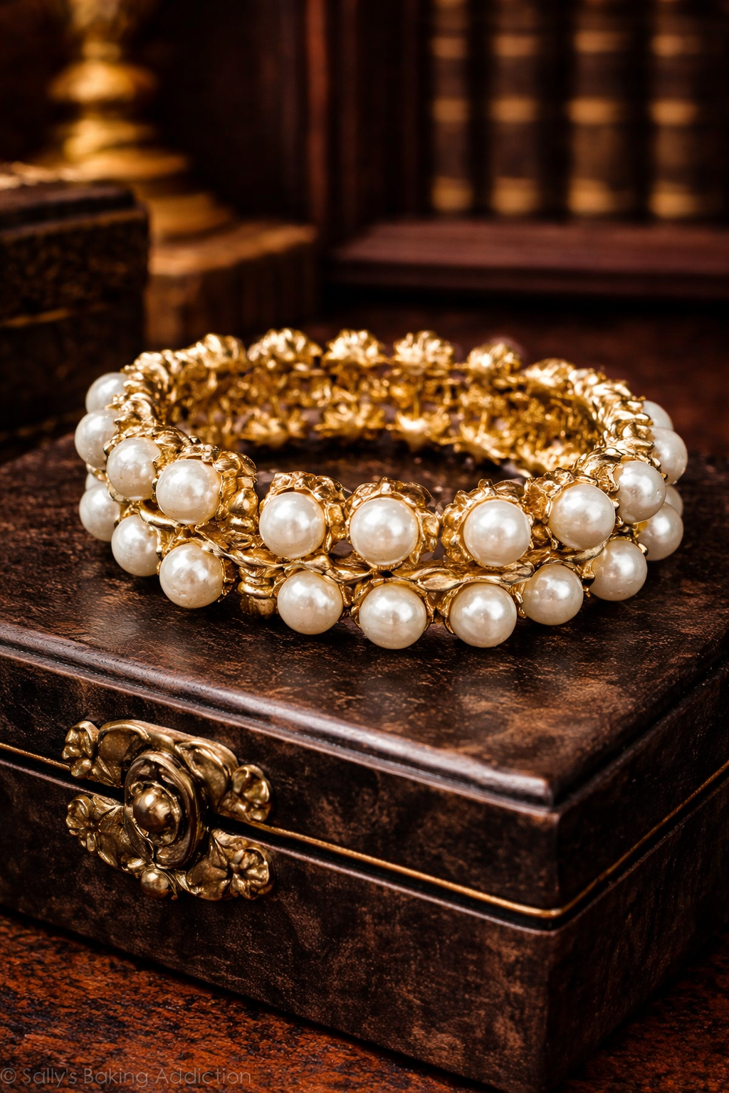 Gold Tone Faux Pearl Statement Bracelet Double Row Cluster Beaded Stretch Bracelet Jewelry