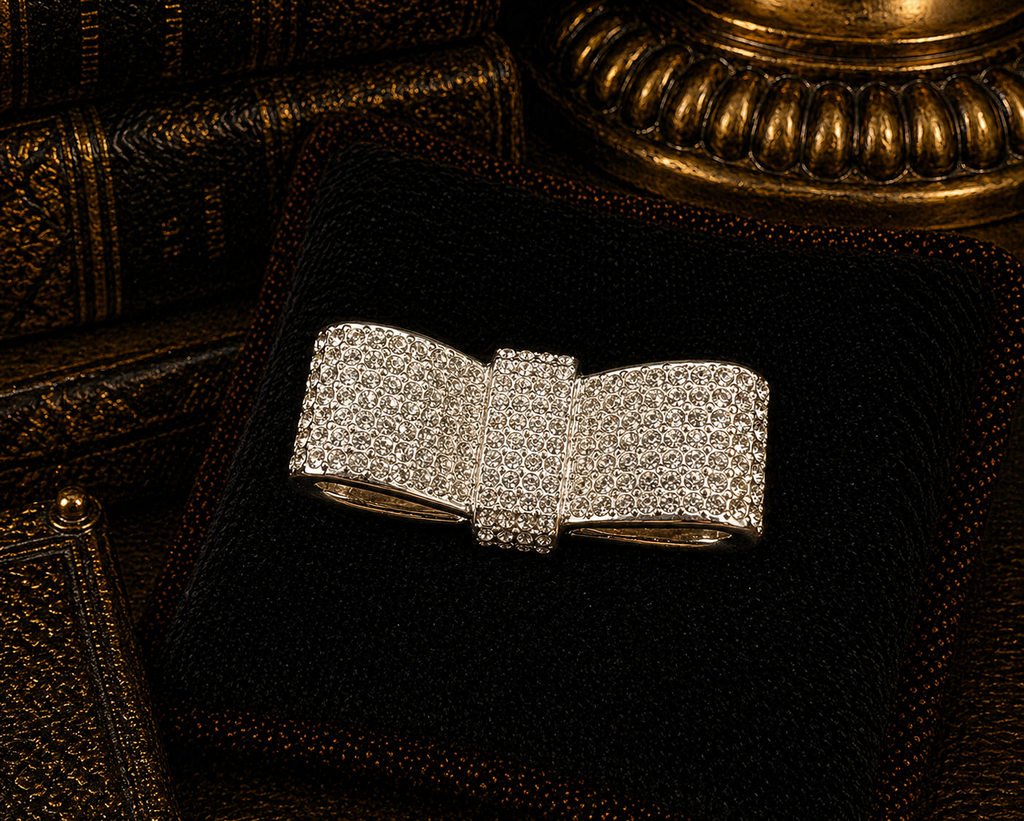 Swarovski Silver Tone Crystal Bow Brooch