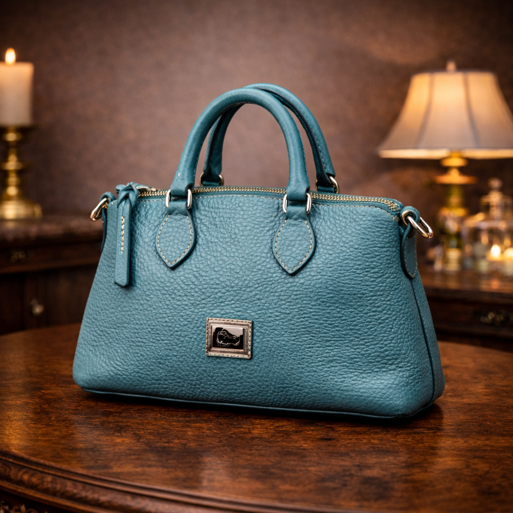 Dooney and Bourke Small Dillen satchel in teal pebbled leather with dust bag