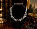 Black Silver Geometric Beaded Collar Necklace Statement Choker Jewelry