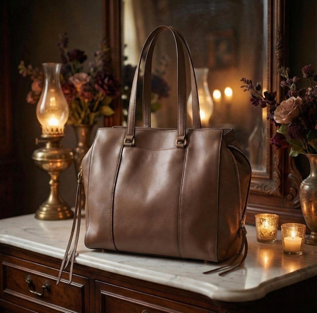 Rebecca Minkoff Brown Pebbled Leather Tote Handbag With Top Handles