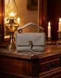 Rebecca Minkoff Taupe Pebbled Leather Crossbody Bag With Studded Strap and Flap