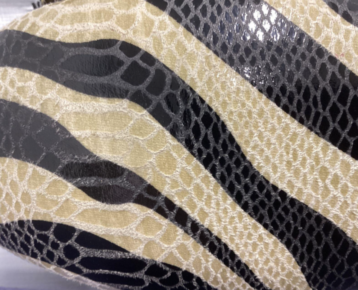 Mary Frances black and white zebra beaded evening clutch with chain strap, view 9