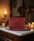 Coach Madison East West Swingpack Red Pebbled Leather Crossbody Bag Zip Top
