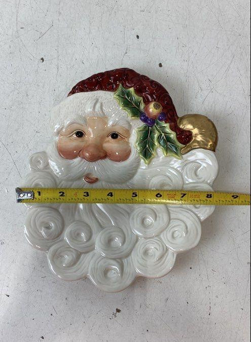 Fitz and Floyd Essentials figural Santa canape plate with curly white beard, holly and gold-tone bell, with box, view 11