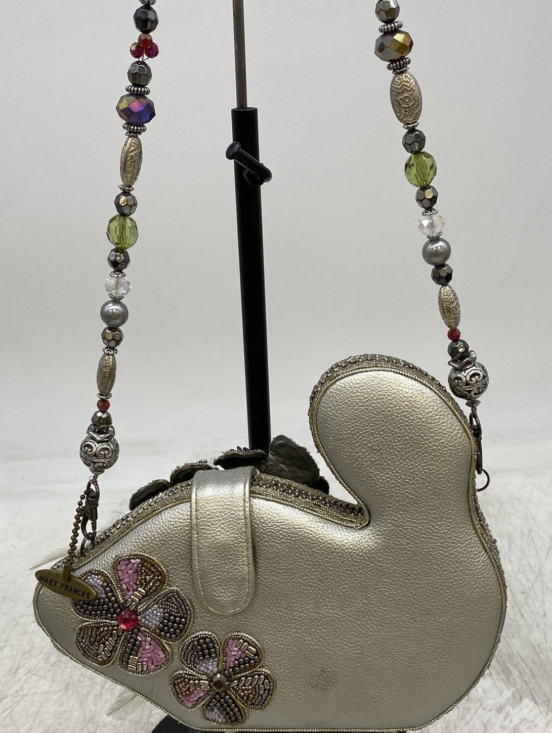 Mary Frances Swan Beaded, Rhinestone & Feather Clutch Handbag