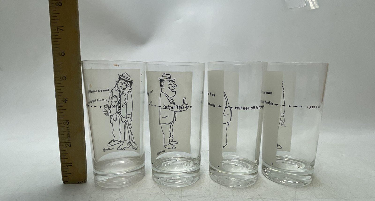 Vintage William Box Mid Century Humor Highball Glasses Set of 4