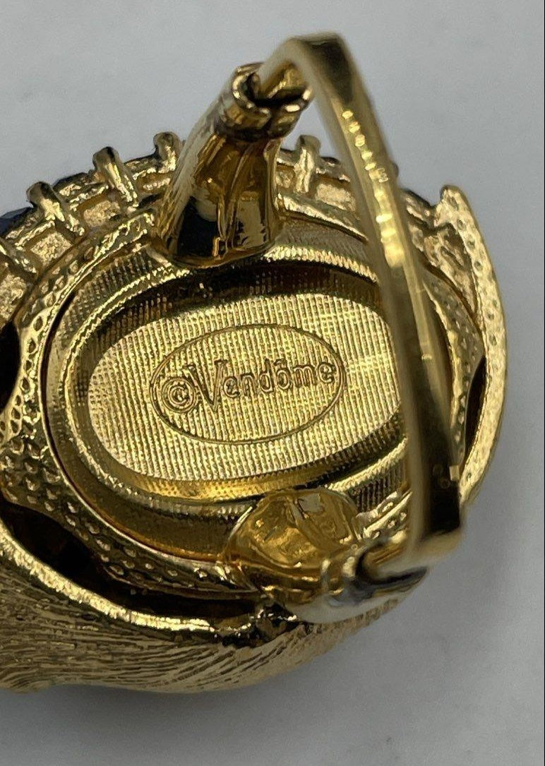 Signed Vendome Gold Tone Blue Rhinestone Adjustable Cocktail Ring 16g